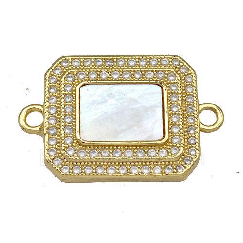 Copper Rectangle Connector Pave Shell Zircon 18K Gold Plated