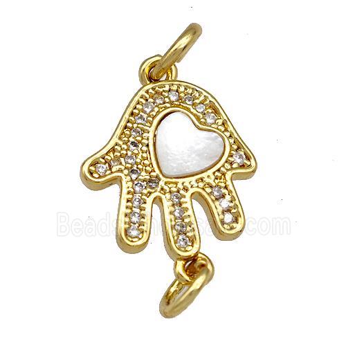Copper Hand Connector Pave Shell Zircon 18K Gold Plated