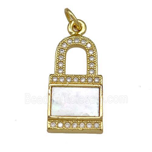 Copper Lock Pendant Pave Shell Zirconia 18K Gold Plated