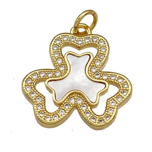 Copper Clover Pendant Pave Shell Zircon 18K Gold Plated