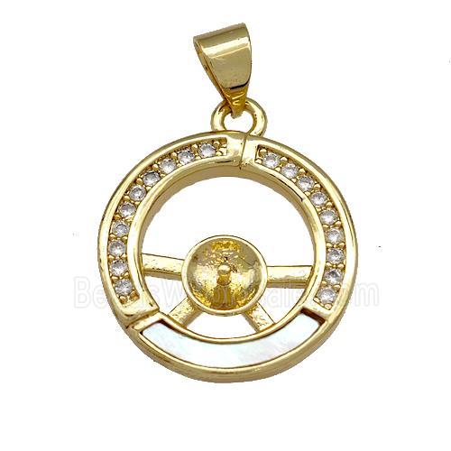 Copper Circle Pendant Pave Shell Zircon 18K Gold Plated