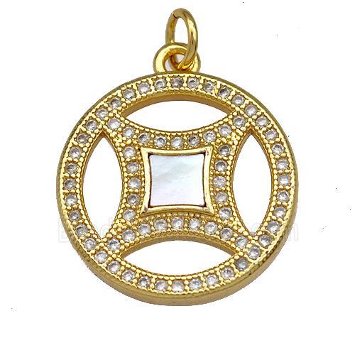Copper Circle Pendant Pave Shell Zircon 18K Gold Plated
