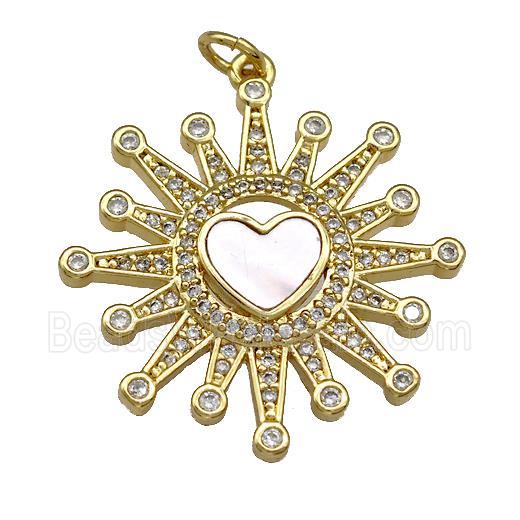 Copper Sun Pendant Pave Shell Zircon Heart 18K Gold Plated