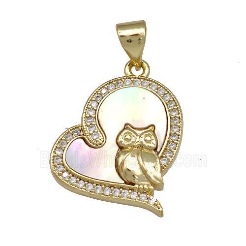 Copper Heart Pendant Pave Shell Zircon Owl Charms 18K Gold Plated