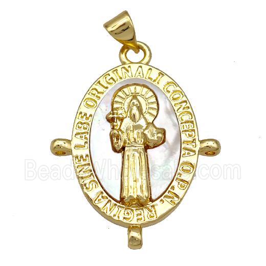 Jesus Charms Copper Oval Pendant Pave Shell 18K Gold Plated