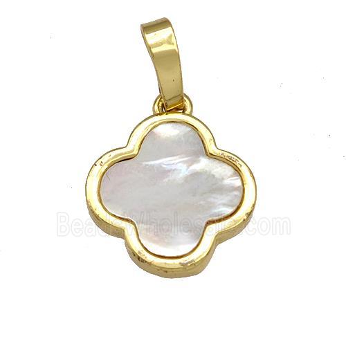 Copper Clover Pendant Pave Shell 18K Gold Plated