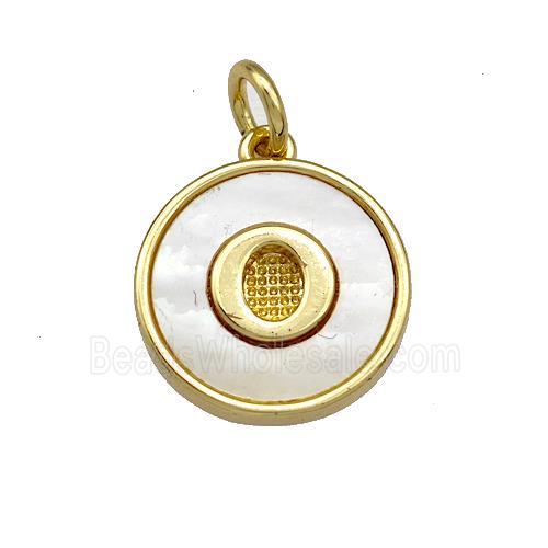 Copper Circle Pendant Pave Shell Letter-O 18K Gold Plated