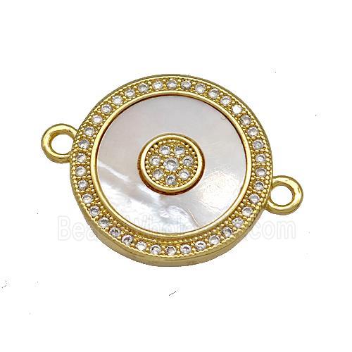 Copper Circle Connector Pave Shell Zircon 18K Gold Plated