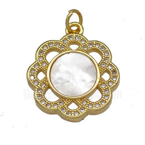 Copper Flower Pendant Pave Shell Zircon 18K Gold Plated