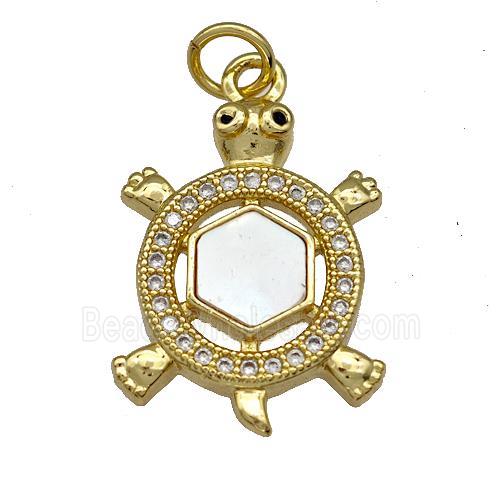 Copper Tortoise Charms Pendant Pave Shell Zircon 18K Gold Plated