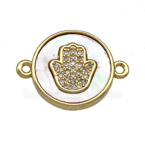 Copper Circle Connector Pave Shell Zircon Hamsahand 18K Gold Plated