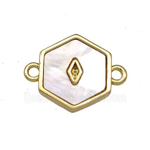 Copper Hexagon Connector Pave Shell 18K Gold Plated