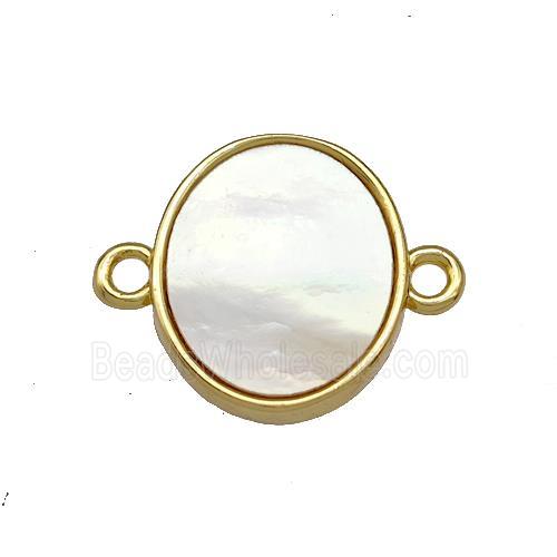 Copper Oval Connector Pave Shell 18K Gold Plated