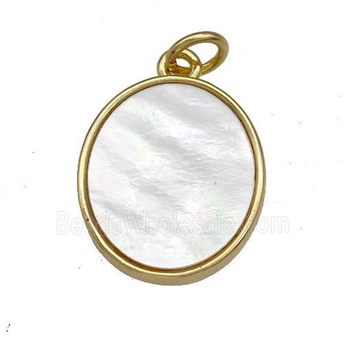 Copper Oval Pendant Pave Shell 18K Gold Plated