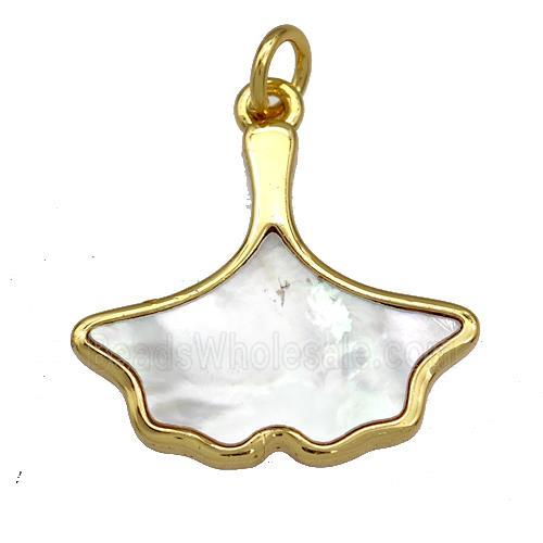 Copper Leaf Pendant Pave Shell 18K Gold Plated