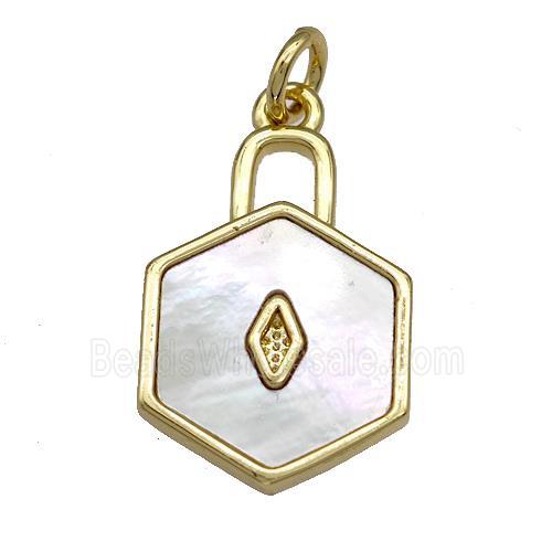 Copper Lock Pendant Pave Shell 18K Gold Plated