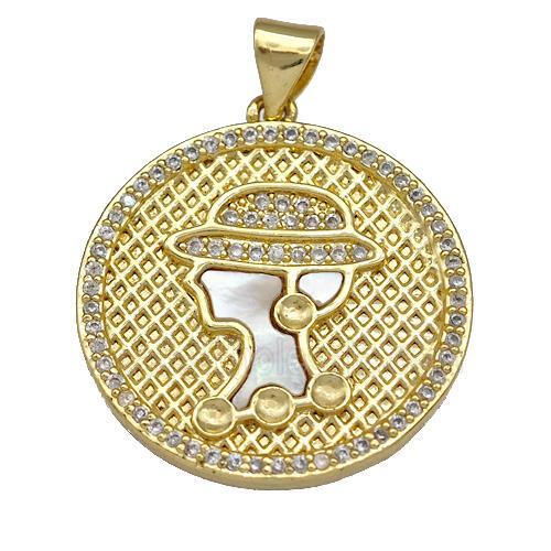 Lady Charms Copper Circle Pendant Pave Shell Zirconia 18K Gold Plated