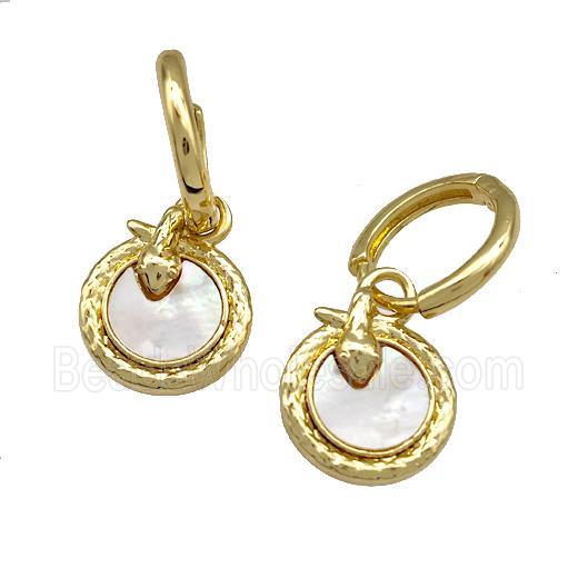 Copper Snake Hoop Earrings Pave Shell 18K Gold Plated