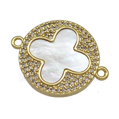 Copper Clover Connector Pave Shell Zirconia 18K Gold Plated