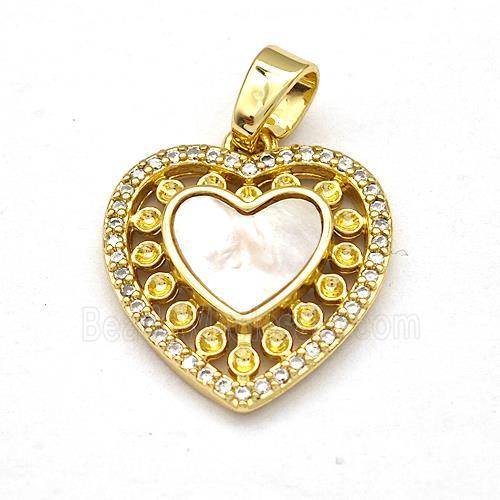 Copper Heart Pendant Pave Shell Zirconia 18K Gold Plated