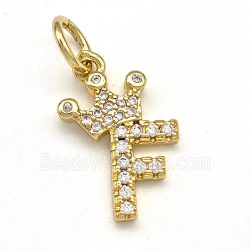 Copper Pendant Pave Zirconia Letter-F Crown Gold Plated