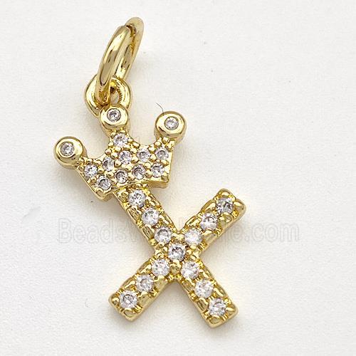 Copper Pendant Pave Zirconia Letter-X Crown Gold Plated