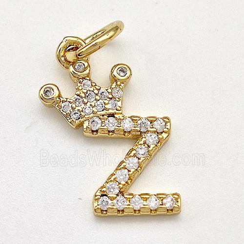 Copper Pendant Pave Zirconia Letter-Z Crown Gold Plated