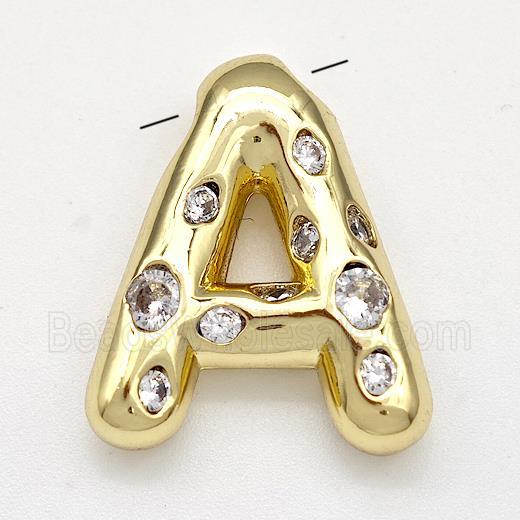 Copper Letter-A Pendant Micro Pave Zirconia Gold Plated