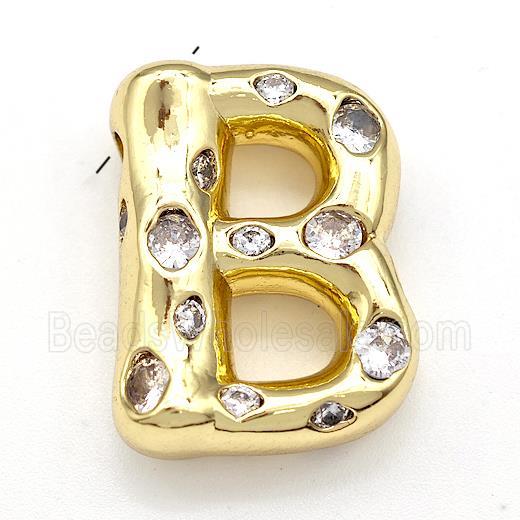 Copper Letter-B Pendant Micro Pave Zirconia Gold Plated