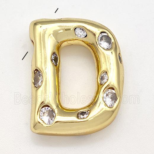 Copper Letter-D Pendant Micro Pave Zirconia Gold Plated