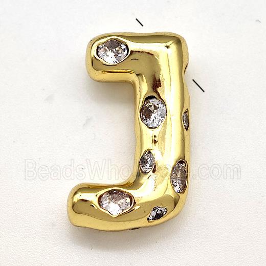 Copper Letter-J Pendant Micro Pave Zirconia Gold Plated