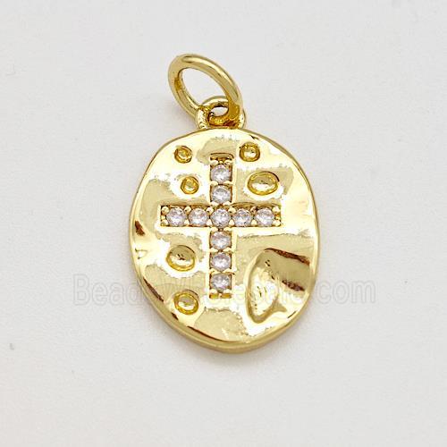 Copper Slice Pendant Pave Zircon Cross Gold Plated