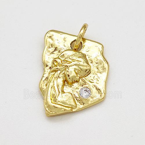 Kids Girls Charms Copper Slice Pendant Pave Zircon Gold Plated