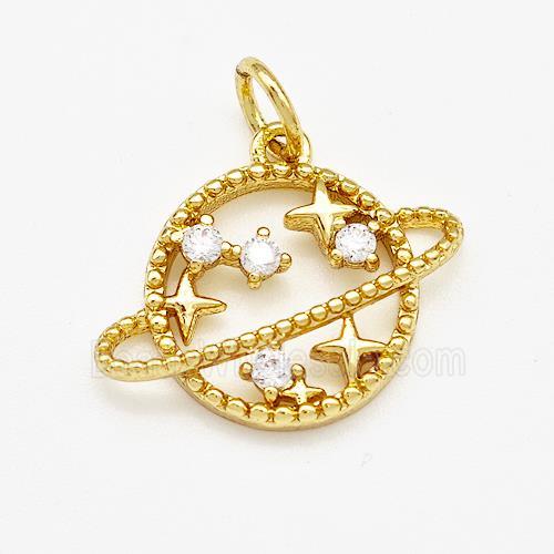 Copper Planet Pendant Pave Zircon Gold Plated