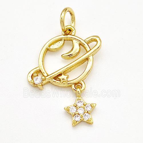 Copper Planet Pendant Pave Zircon Star Gold Plated