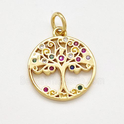 Copper Tree Of Life Pendant Pave Zircon Gold Plated