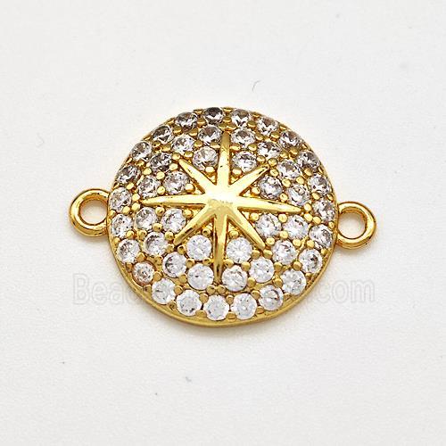 Copper Star Connector Pave Zircon Coin Gold Plated