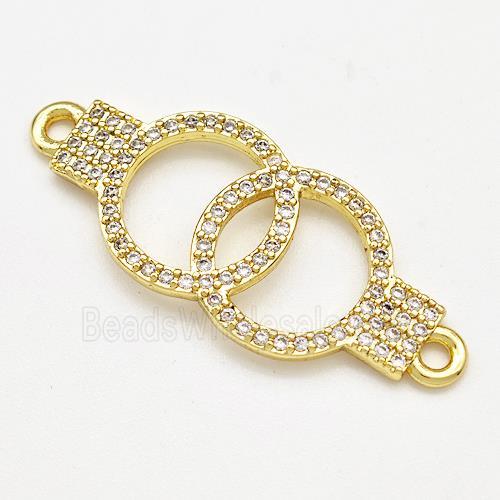 Double Circles Copper Connector Pave Zircon Gold Plated