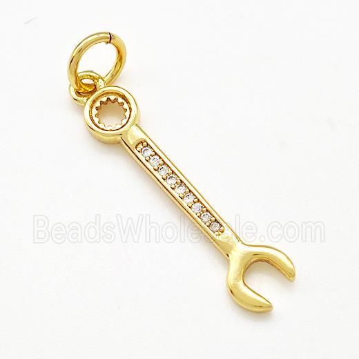 Spanner Charms Copper Pendant Pave Zircon Gold Plated