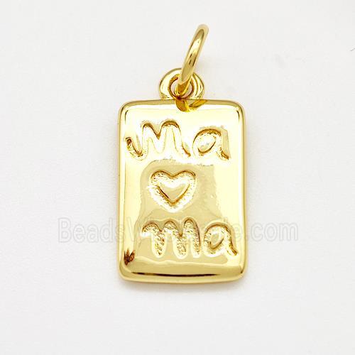 Copper Rectangle Pendant Mama Heart Gold Plated