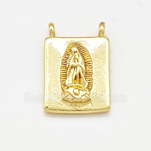 Virgin Mary Charms Copper Rectangle Pendant 2loops Gold Plated