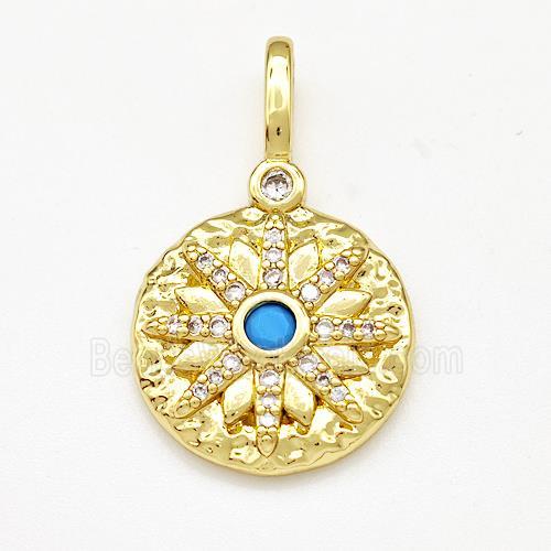 Copper Sun Pendant Micro Pave Zirconia Circle Gold Plated