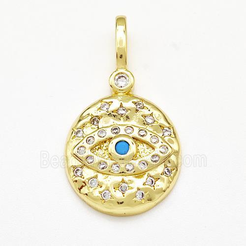 Copper Eveil Eye Pendant Micro Pave Zirconia Gold Plated
