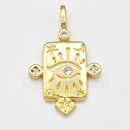 Copper Eye Pendant Pave Zircon Rectangle Gold Plated