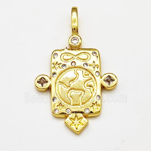 Copper Rectangle Pendant Pave Zircon Symbol Gold Plated