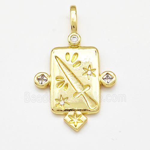 Copper Rectangle Pendant Pave Zircon Knife Gold Plated