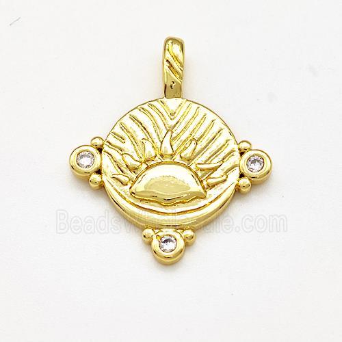 Copper Sun Pendant Pave Zircon Gold Plated