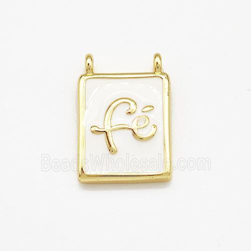 Copper Rectangle Pendant Fe White Enamel 2loops Gold Plated