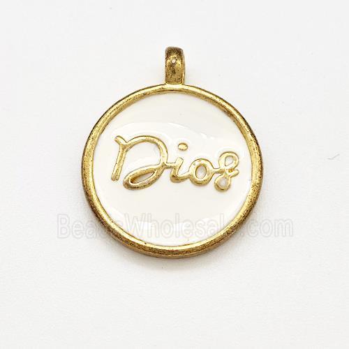 Copper Circle Pendant Dios White Enamel Gold Plated