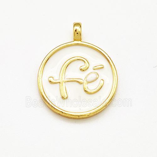 Copper Circle Pendant Fe White Enamel Gold Plated